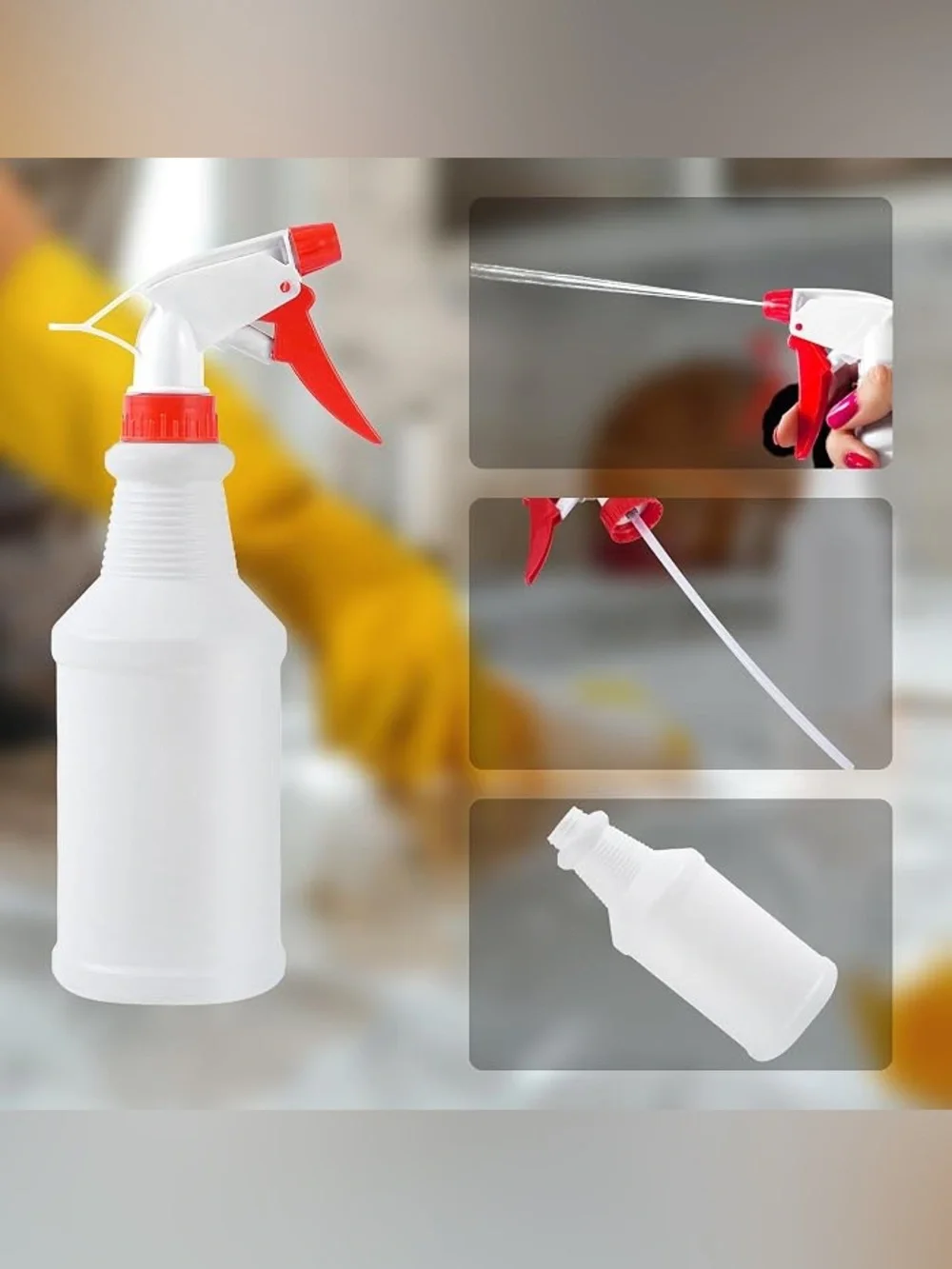 White Plastic Spray Bottle with Red Nozzle - Multipurpose Cleaning Bottle